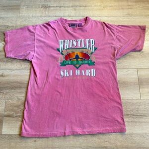 Vintage Whistler BC T-Shirt Life Is Short Ski Hard Steep And Deep 100% Cotton